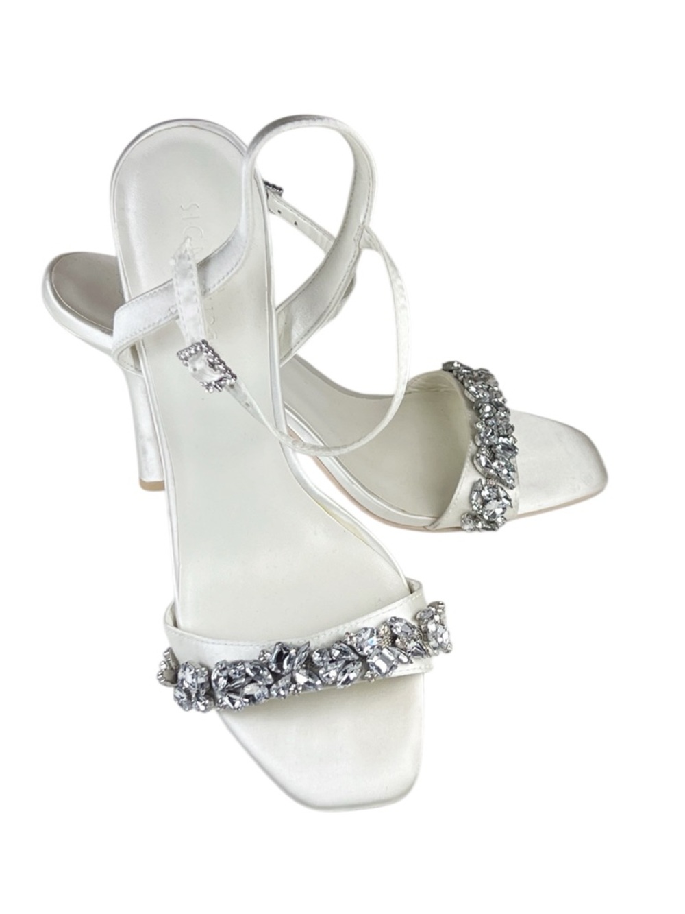 Galina Signature Women’s Ivory Satin Jeweled Ankle Strap Heels Wedding Prom